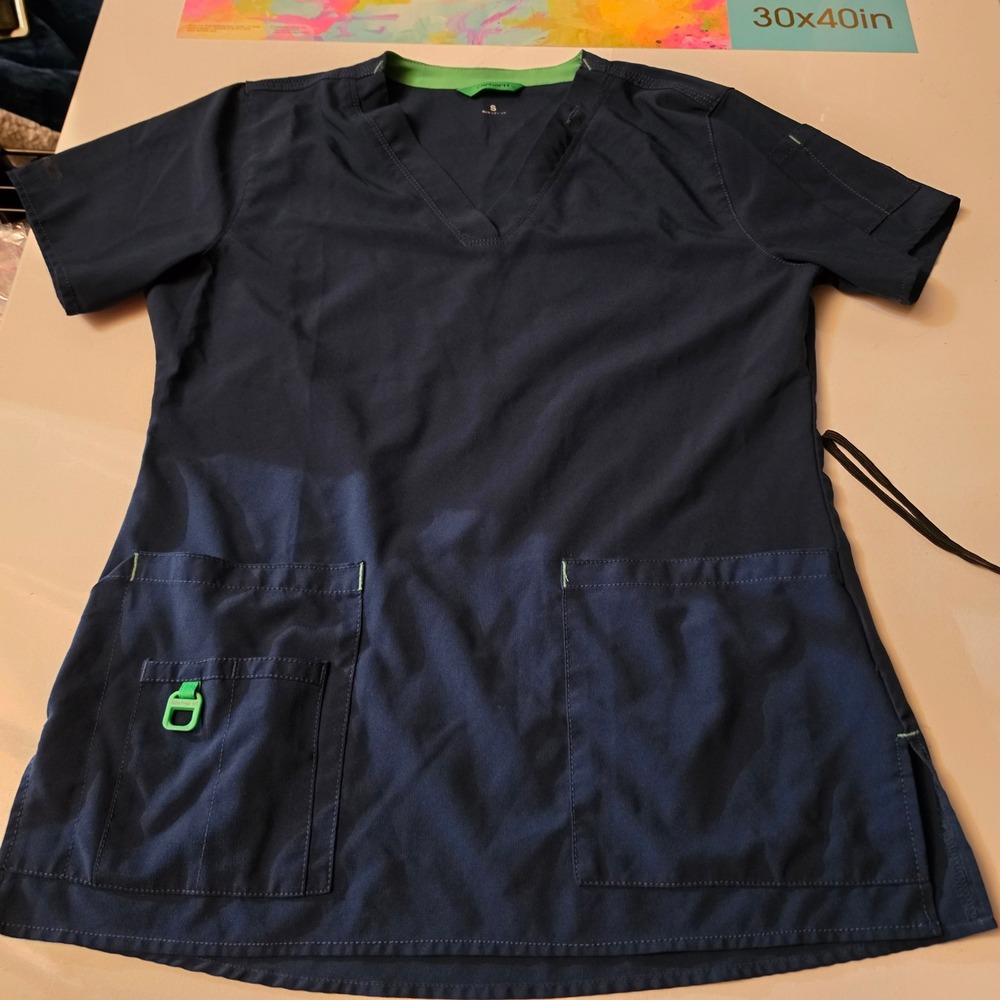 Carhartt Liberty Women Navy Blue V-Neck Scrub Top Small Medical Uniform C12110